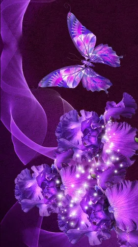 Лиловые Обои на телефон бабочка на фиолетовом цветке
