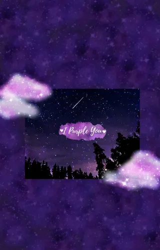 Лиловые Обои на телефон звездное ночное небо с деревьями и розово-фиолетовым небом