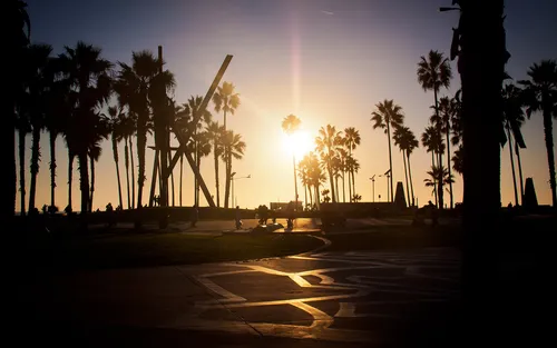Лос Анджелес Обои на телефон дорога с пальмами и закатом