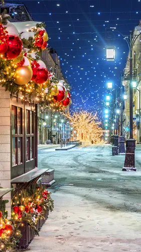 Москва Обои на телефон улица с рождественскими украшениями