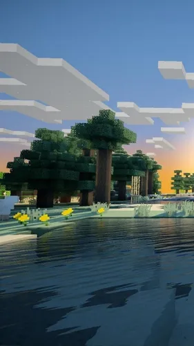 Minecraft Обои на телефон бассейн со зданием на заднем плане