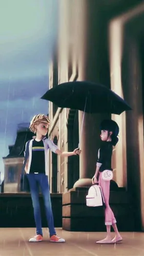 Леди Баг И Супер Кот Обои на телефон пара девушек под зонтом