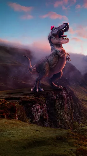 С Динозаврами Обои на телефон статуя динозавра на скале