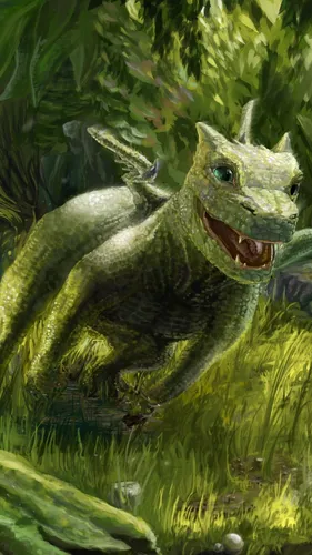 С Динозаврами Обои на телефон зеленая ящерица на дереве