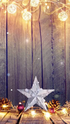 Рождественские Обои на телефон деревянная дверь со звездой и огнями