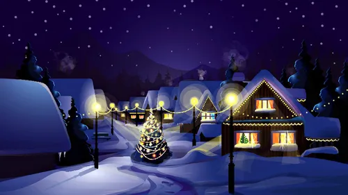 Рождественские Обои на телефон дом с огнями и снегом