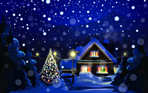Рождество Обои на телефон дом с огнями и снегом