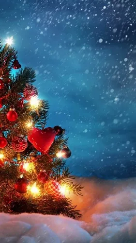 Рождество Обои на телефон елка с огнями и снегом