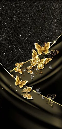 Черно Золотые Обои на телефон группа бабочек