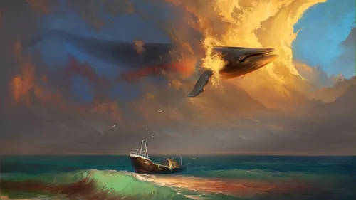 Известные Картины Обои на телефон лодка в воде с большим облаком дыма над ней
