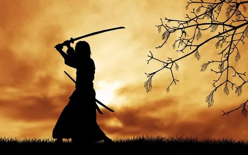 Каратэ Киокушинкай Обои на телефон силуэт человека, держащего меч и дерево