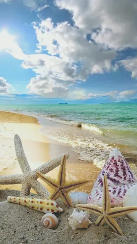 3D Движущиеся Обои на телефон пляж с коляской и водоемом