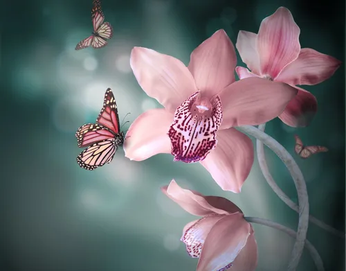Орхидея Обои на телефон группа бабочек на цветке