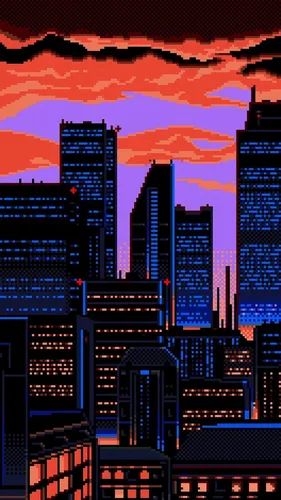 Пиксельные Обои на телефон городской пейзаж на закате