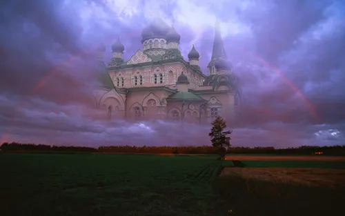 Православные Обои на телефон большое здание с радугой в небе