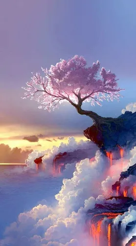 Разноцветные Обои на телефон дерево с розовыми листьями