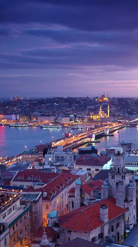 Турция Обои на телефон город с рекой и мостом