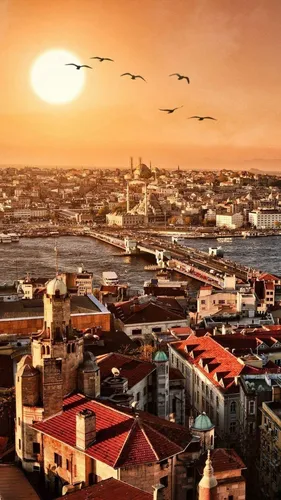 Турция Обои на телефон город с множеством зданий и водоемом на заднем плане