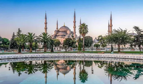 Турция Обои на телефон водоем с мечетью Султана Ахмеда на заднем плане