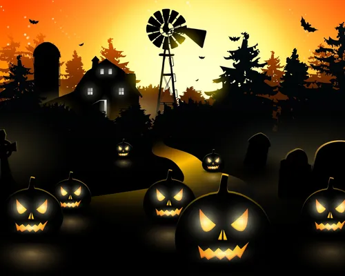 Хэллоуинские Обои на телефон группа фонарей jack-o-lantern подряд