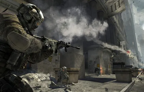 Call Of Duty Обои на телефон видеоигра с изображением человека в военной форме и робота