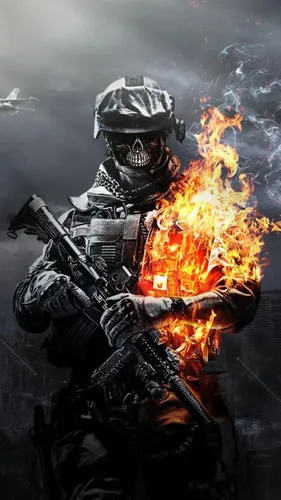 Call Of Duty Обои на телефон человек в скафандре с пистолетом и огнем