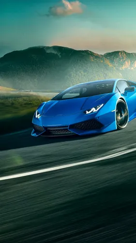Lamborghini Обои на телефон синий спортивный автомобиль на дороге