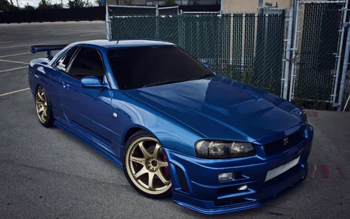 Nissan Skyline R34 Обои на телефон синий автомобиль, припаркованный на парковке