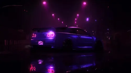 Nissan Skyline R34 Обои на телефон автомобиль с включенными огнями