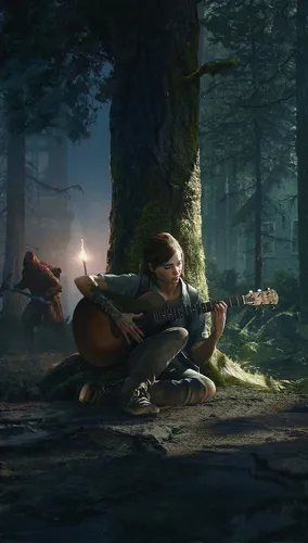 The Last Of Us 2 Обои на телефон мужчина играет на гитаре в лесу