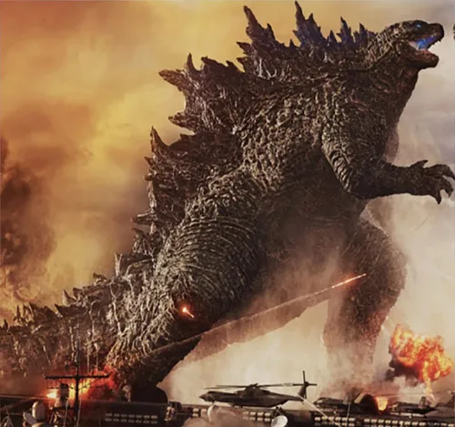 Годзилла Обои на телефон большой динозавр с огнем и дымом