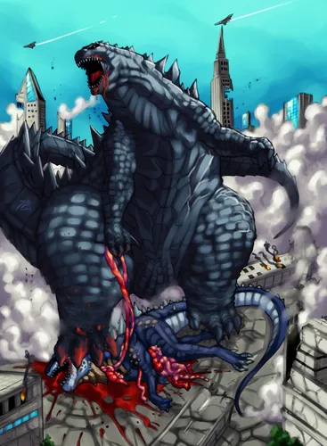 Годзилла Обои на телефон большой дракон с крыльями и город на заднем плане