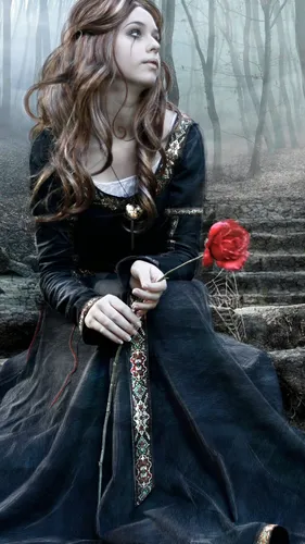 Готические Обои на телефон женщина, держащая розу