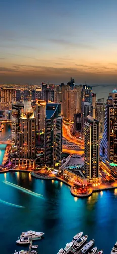 Дубай Обои на телефон город с водоемом на переднем плане