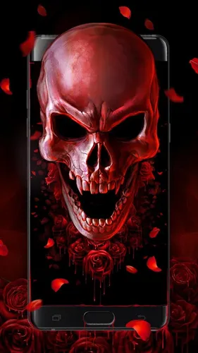 Жуткие Обои на телефон красно-белый скелет