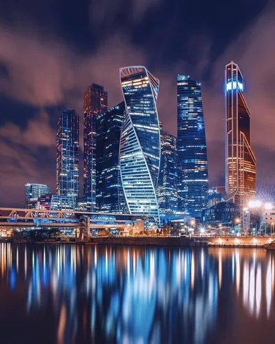 Москва Сити Обои на телефон городской пейзаж ночью