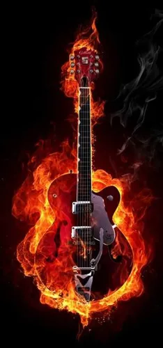 Музыкальные Обои на телефон гитара в огне