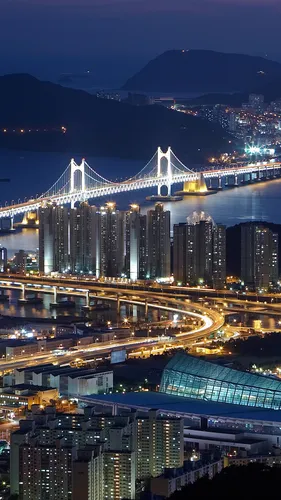 Корея Обои на телефон мост над городом ночью