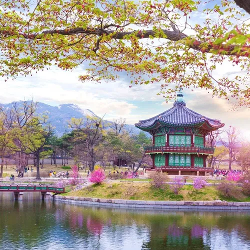 Корея Обои на телефон пагода у озера