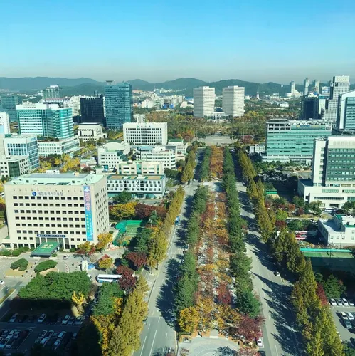 Корея Обои на телефон город с множеством зданий и деревьев
