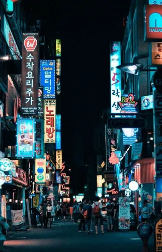 Корея Обои на телефон улица с множеством указателей