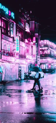 Корея Обои на телефон человек, идущий под дождем с зонтиком