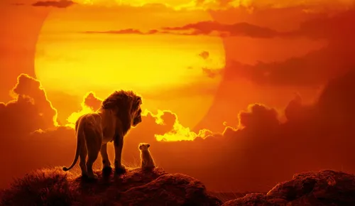 Король Лев Обои на телефон лев и детеныш на скале на фоне заката