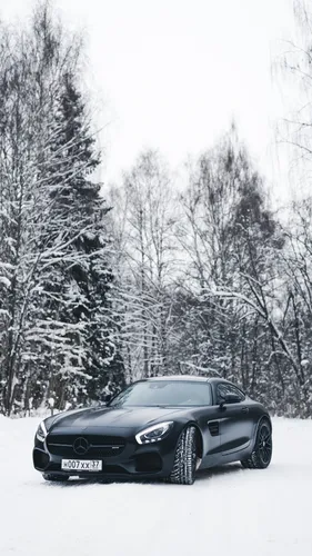 Mercedes Обои на телефон черный автомобиль, припаркованный в снегу
