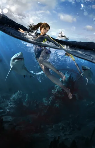Акулы Обои на телефон человек в подводном костюме