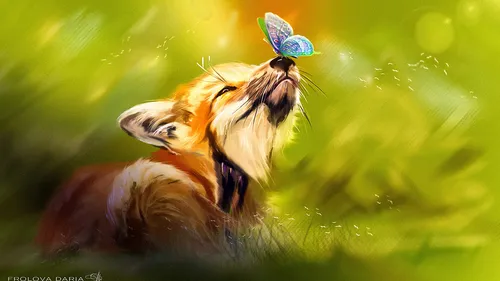 Лиса Арт Обои на телефон лиса с бабочкой на голове