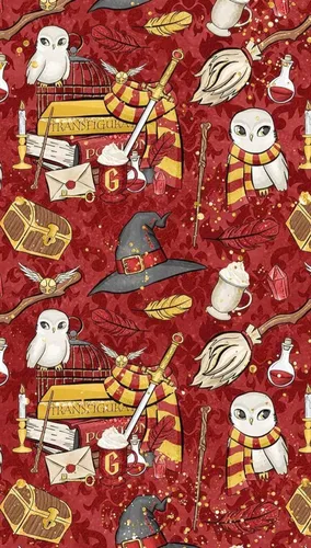 Гарри Поттер Обои на телефон красная ткань с белыми совами и текстом