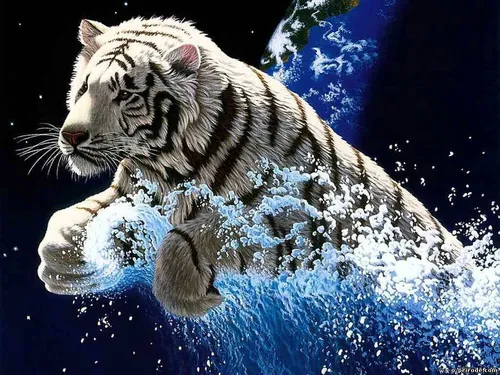 С Тигром Обои на телефон белый тигр плавает в воде
