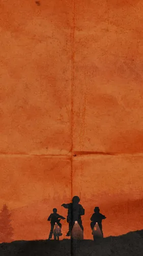 Странные Обои на телефон группа людей, стоящих перед большой оранжевой стеной