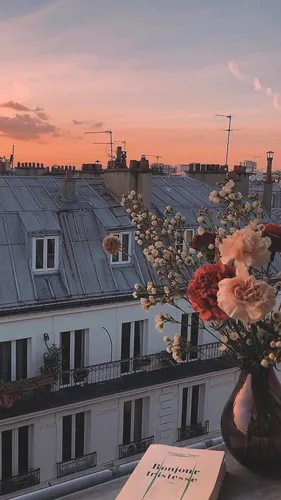 Эстетические Обои на телефон ваза с розовыми цветами на балконе